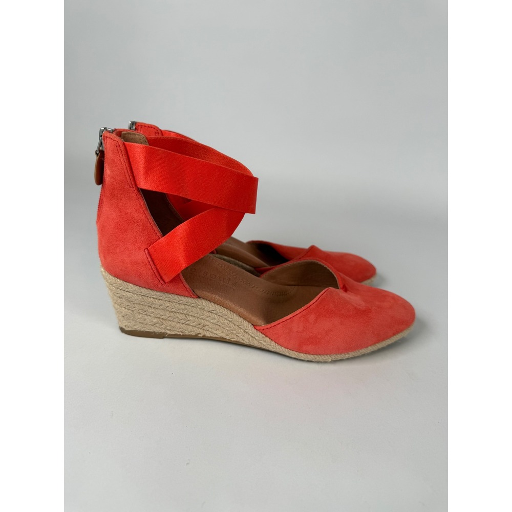 Gentle Souls Kenneth Cole Oryx Orange Red Suede Espadrille Wedge Sandals 7.5Mโ